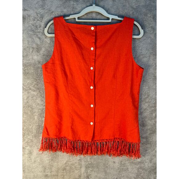 2 Piece Linen Blend Pant Set Size 10 Orange Floral Embroidered Beaded Fringe - Picture 5 of 10